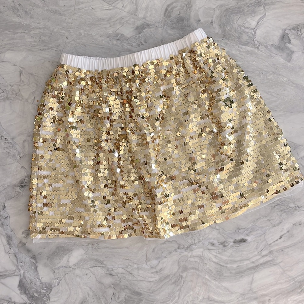 JCrew gold sequence skirt